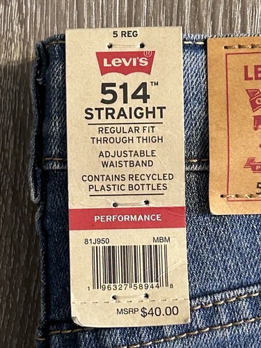 NWT Levis Strauss 514 Jeans Boys 5 Reg Straight Blue Denim Stretch 4-5 Years - Picture 3 of 21