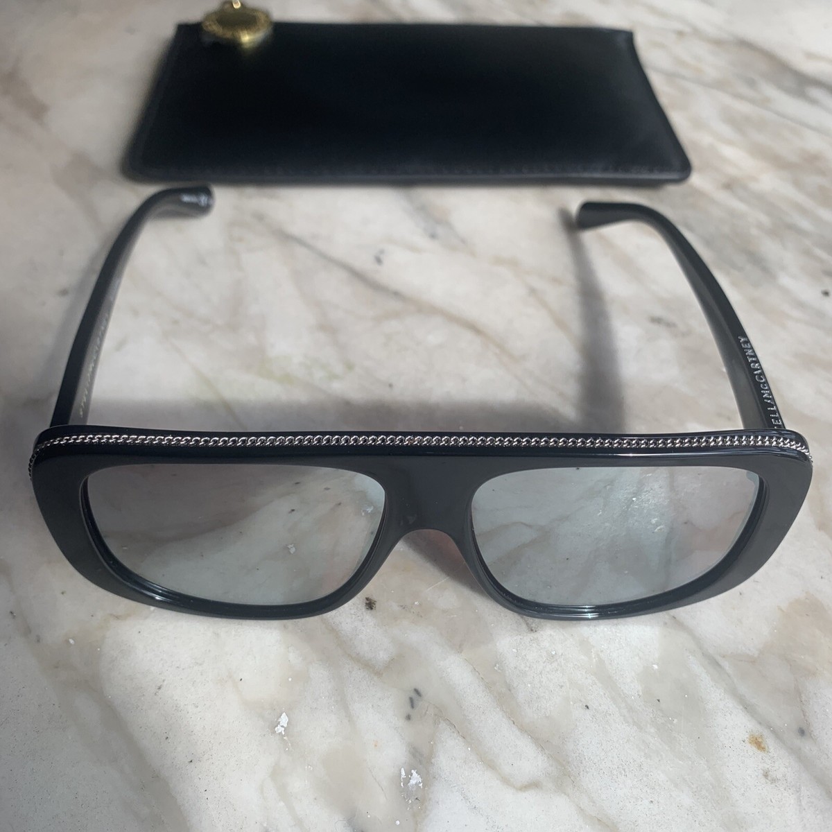 Stella McCartney Silver Chain Trimmed Mirrored Sunglasses Stella McCartney Sunglasses Black Falabella Chain Mirrored  main image 2