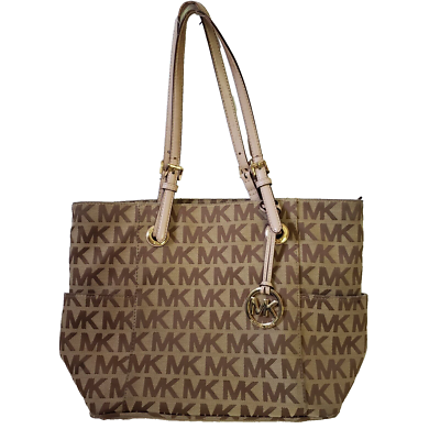 Michael Kors Tote Bag Canvas East West Jacquard Classic Business Gold Fob