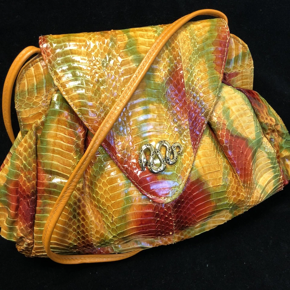 De Colección Años 80 J Renee PIEL DE SERPIENTE TROPICAL SUNBURST CLUTCH Bandolera COCKTAIL Cartera Foto 2 de 4