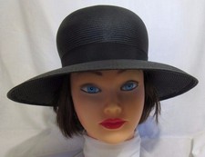 Vintage Woven Derby Wide Brim Hat, Black with Ribbon Bow, Wear Brim Up or Down