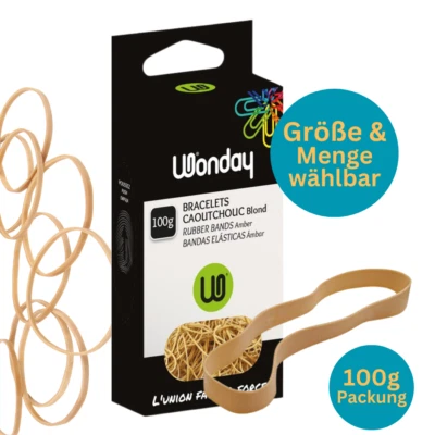 WONDAY Gummibänder Gummiringe Gummiband Gummi Ringe natur 100g im Karton Größen wählbar