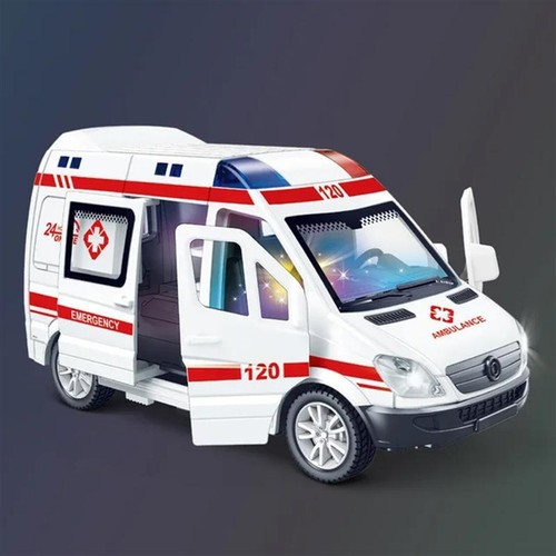 Mini camion dei pompieri ambulanza pressofuso 1:32 auto della polizia giocattolo con luci e suoni regalo - Foto 26 di 26