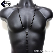 MEN Stainless Steel 30 5"HEAVY 8mm Black Plated Beads Rosary Necklace
