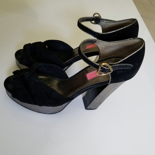 Betsey Johnson Betseyville open toe black platform suede block heels sz 9M USED - Picture 3 of 9