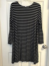 Old Navy Womens Striped Knee Length Swing Dress Size XL Black Long Sleeve Flowy