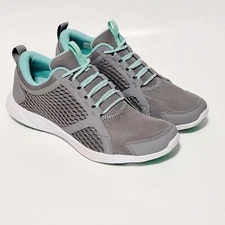 Vionic Ingrid Gray Aqua Green Mesh Lace Up Comfort Sneaker Shoes Wms 7US 38EU