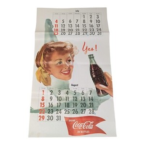 Vintage 1954 Coca Cola Calendar Poster Swimming Diving July August Coke Sign