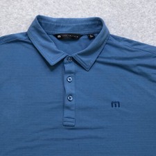Travis Mathew Polo Shirt Men's Large Blue Striped Golf Performance Stretch Logo