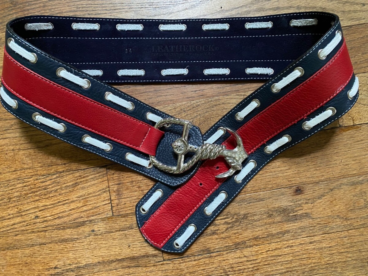Leatherock Nautical Leather Boat Anchor Belt size large Wide Red White Blue Leatherock 3 main image 4