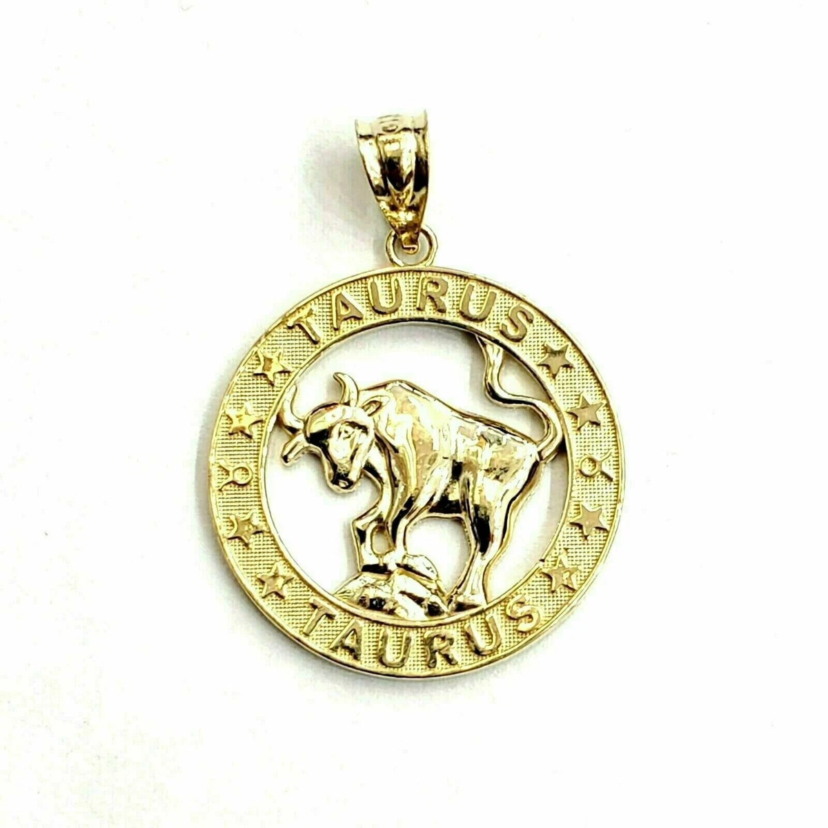 14k yellow solid Gold round Taurus bull zodiac Pendant charm fine