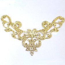 Glitter Rhinestone Applique Shiny Crystal Diamante Patch Beads Motif Short Chain