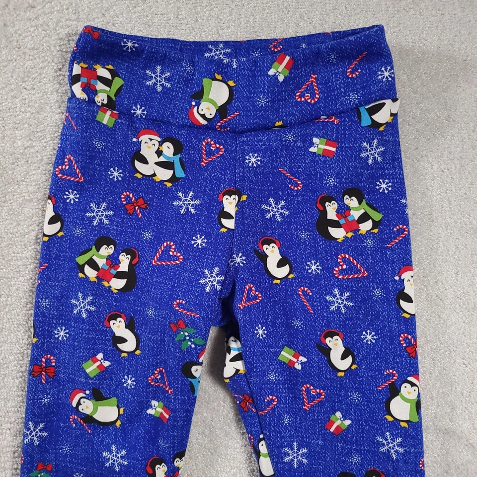 Leggings sin límites forrados de piel sintética para jóvenes medianos 7-9 azules vacaciones pingüinos Foto 3 de 4