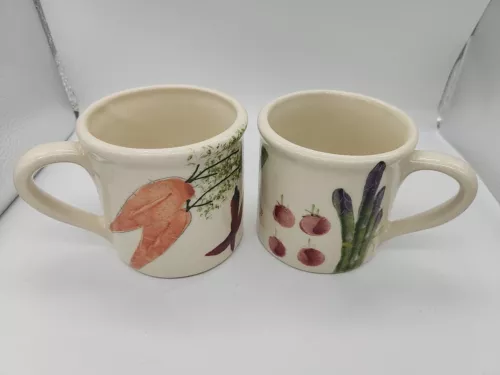 Vintage Pair Set 2 Hartstone Pottery Farmers Market Mugs Vegetables