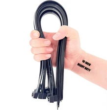HS Large Zip Ties Extra Heavy Duty 16 Inch 200 Pounds Outdoor Use 16", Black 