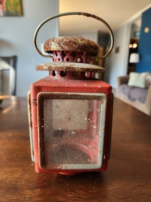 Vintage rote Eisenbahn Laterne Petroleum Begleitwagen Lampe Scheune Bauernhof Deko rustikal Metall