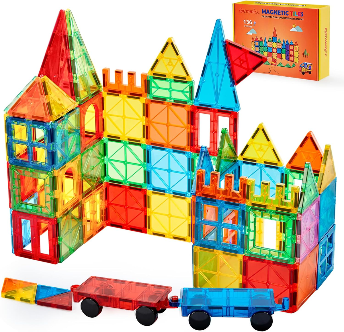 Magnetic Tiles, Deluxe 136 PCS Building Blocks Magnet Toys for