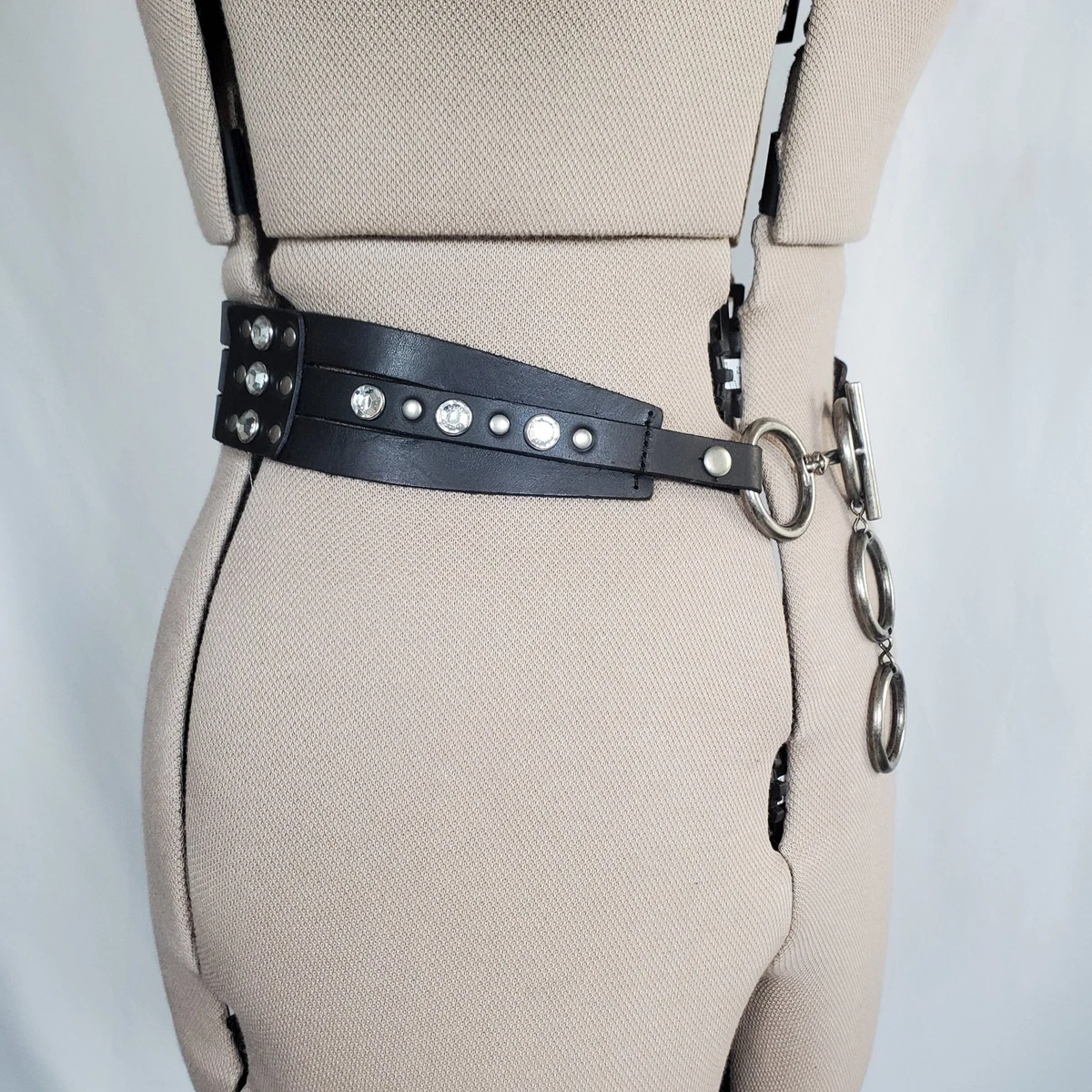 Juliana Collezione Women\'s Navy Blue Italian Leather Silver Chain Belt NWT Sz L Belt Love - Briana Blue | Handmade Leather Style main image 3