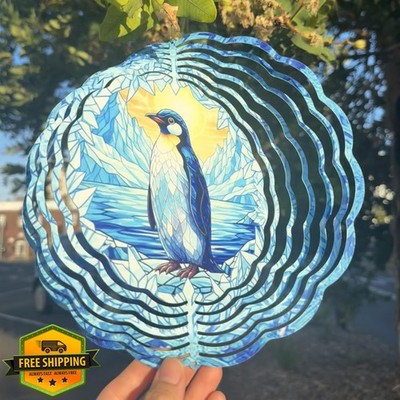 PUCPAM Penguin Wind Spinner 3D hanging steel garden
