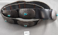 Early Navajo Sterling  Turquoise Concho Belt, Signed 