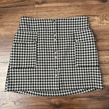 Mango Black Cream Gingham Mini Skirt Cargo Pocket Women Medium Preppy Academia