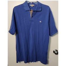 Burberry London Mens Polo Shirt Blue Nova Check Placket Size S HKSOULA108HOW