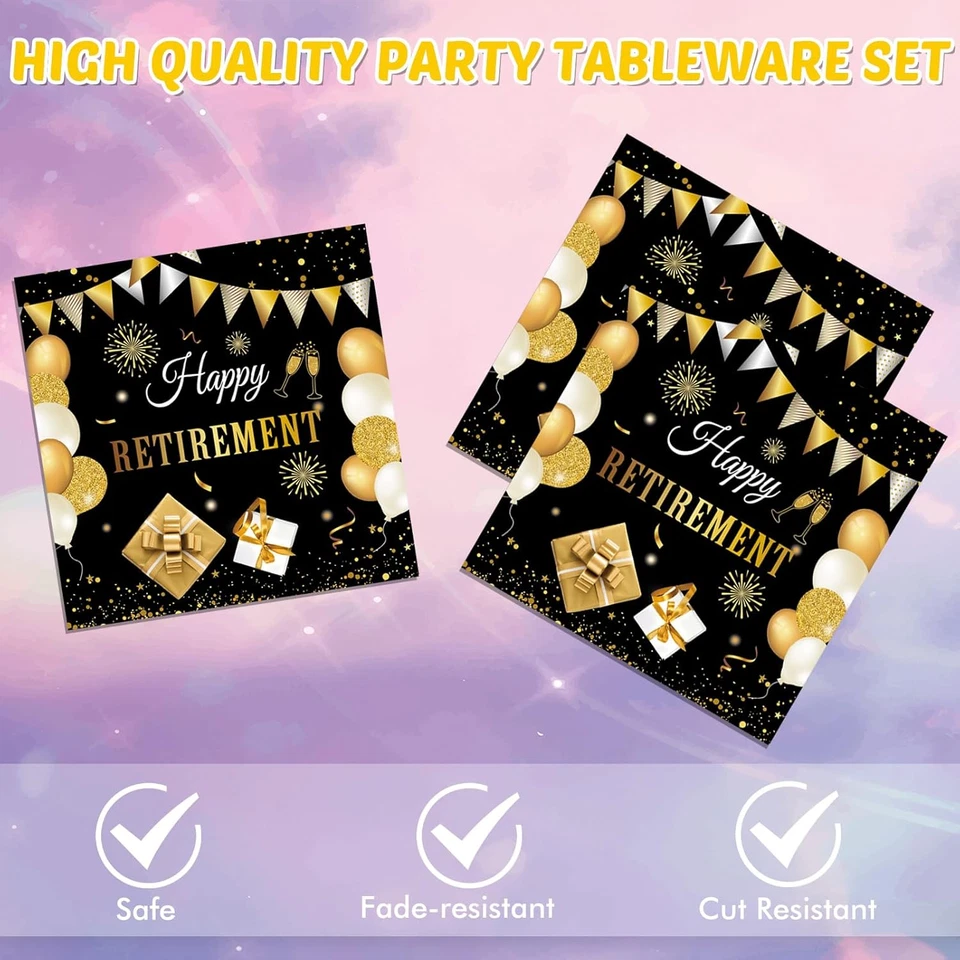 40 PIEZAS Decoraciones de Jubilación para Hombres Feliz Jubilación Decoraciones Platos Servilletas Foto 4 de 4