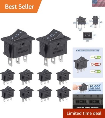 Mini Rocker Switch On Off 3 Pin 3 Position 10A 125V AC 6A 250V Black Boat Roc...