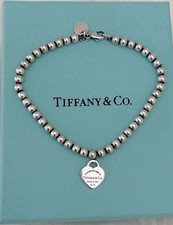 Tiffany  Co Heart Tag Bead Bracelet 7" in Sterling Silver w/ complete packaging