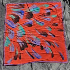 Vintage 80s Abstract Large Foulard Scarf in Red, Purple, Teal, and Black
