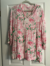 Lilly Pulitzer Pink/Green/White Floral V-Neck...