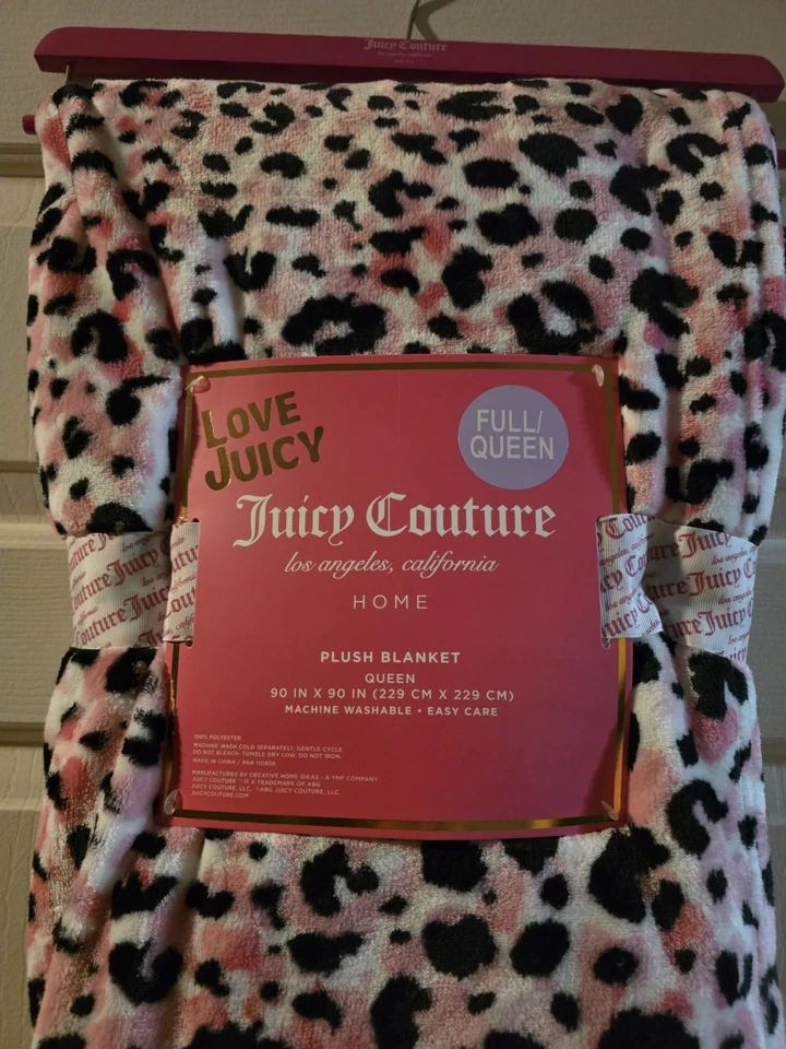 Manta de felpa Juicy Couture completa/reina rosa estampado de leopardo suave tiro polar NUEVO Foto 2 de 4