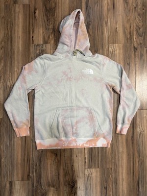 North Face Gray White Bleached Large Hoodie Sweatshirt Never Stop Exploring DIY