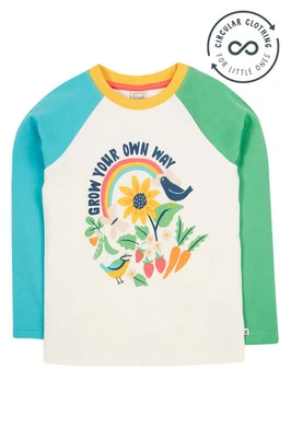 Frugi Unisex White Top - Tamar Raglan Top - Soft White/Grow Your Own Way