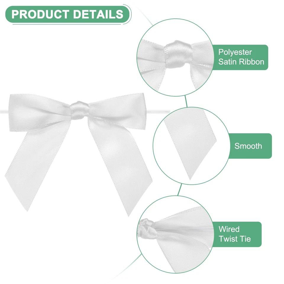 Упаковка из 50 атласных бантов для галстука с лентой, галстуки-бабочки 3,5 дюйма для рукоделия [белые] - Изображение 2 из 4