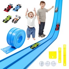Doloowee Flexible Rennbahn, 3,9 m Eigenbau-Autobahn mit 4 Autos, Rennwagenrampe