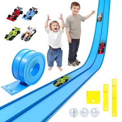Doloowee Flexible Rennbahn, 3,9 m Eigenbau-Autobahn mit 4 Autos, Rennwagenrampe 