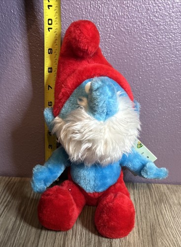 VTG 1979 10” Papa Smurf Plush Schleich Wallace Berrie w/ Tag Bean Bag - Picture 9 of 10