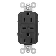 Radiant 15 Amp 125-Volt Decorator Duplex Outlet with 6.0 Amp Type C/C USB, Black
