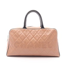 CHANEL Matelassé Mini Boston Bag Leather Enamel Pink Beige Black Silver #RC1954