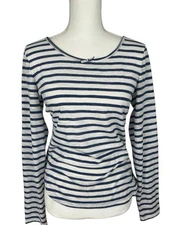 Max Studio London Shirt Blouse Size M Woman's Blue White Striped Long Sleeve