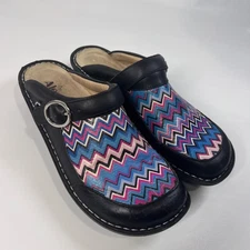 Alegria Leather Clogs 40 US 9-9.5 Multicolor Zig Zag Slip-On Comfort Mules