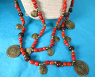 Vintage Nagaland Necklace Red Coral Brass Spirals Coin King George 1955 Jewelry — photo 5