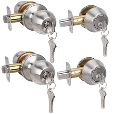 HOSOM 2 Pack Entry Door Knob and Single Cylinder Deadbolt Lock Set, Exterior ...