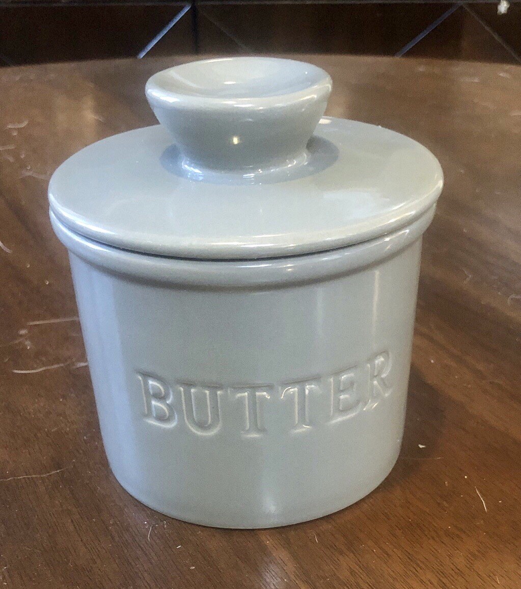 Ceramic Butter Bell Container/Crock/Keeper Grey 4x4 Two Piece