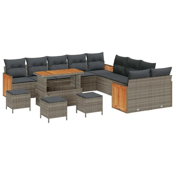 Gartensofa-Set Poly-Rattan Grau Mit 18 Kissen-image