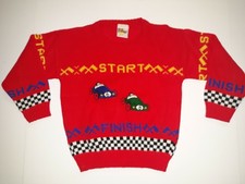 Hot Fudge Boys Sweater Racing Race Car Red Vintage 1990s Youth Kids Large RARE