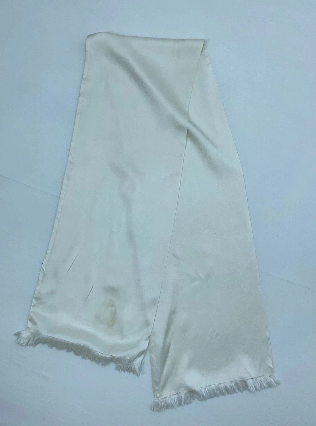CLASSY men’s Silk Scarf In solid White W Soft Fringe 57"/9" G.CON