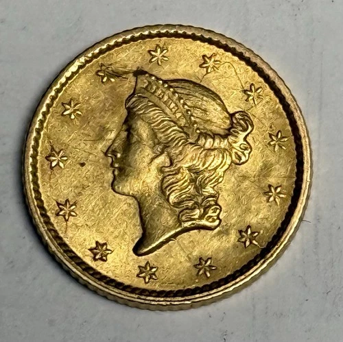 AU+ 1853 Liberty Head Gold Dollar (all original) U.S. $1 Type 1 Coin Almost UNC