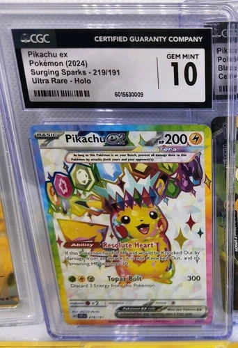 Pokemon Surging Sparks Ultra Rare PIKACHU ex #219 Full Art English - CGC 10 ⚡️